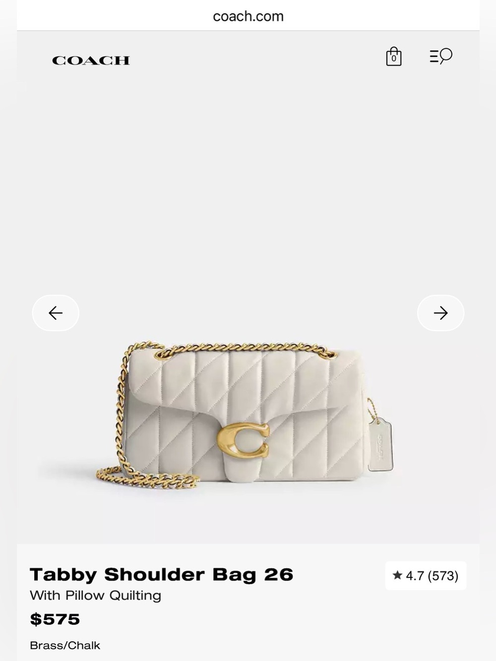 EUC Coach Quilted Tabby 26 (#CP150) color Brass/Chalk (B4/HA)—used maybe 2 times - Picture 11 of 13